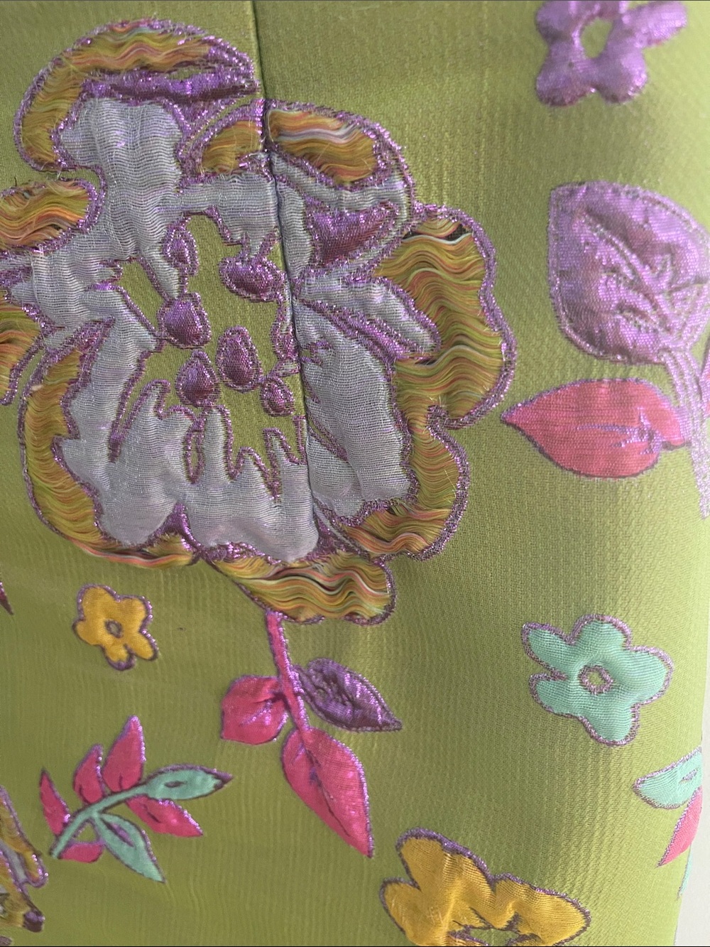 Arianne Elmy maxi Dress green w pink lining and Multicolor Floral Jacquard new - Picture 7 of 7